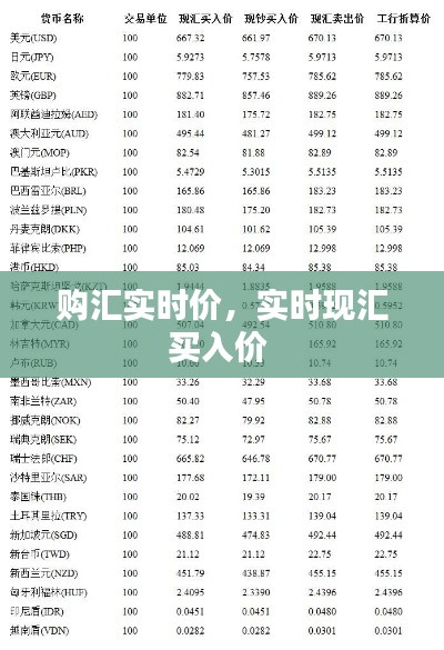 购汇实时价，实时现汇买入价 