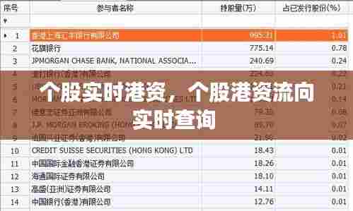 个股实时港资，个股港资流向实时查询 