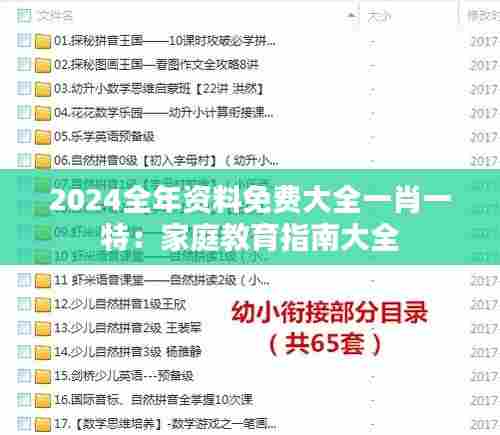 2024全年资料免费大全一肖一特:家庭教育指南大全
