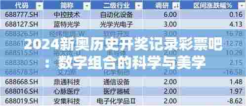 2024新奥历史开奖记录彩票吧:数字组合的科学与美学