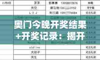 奥门今晚开奖结果+开奖记录：揭开幸运之夜的秘密