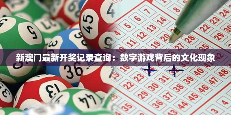 新澳门最新开奖记录查询：数字游戏背后的文化现象
