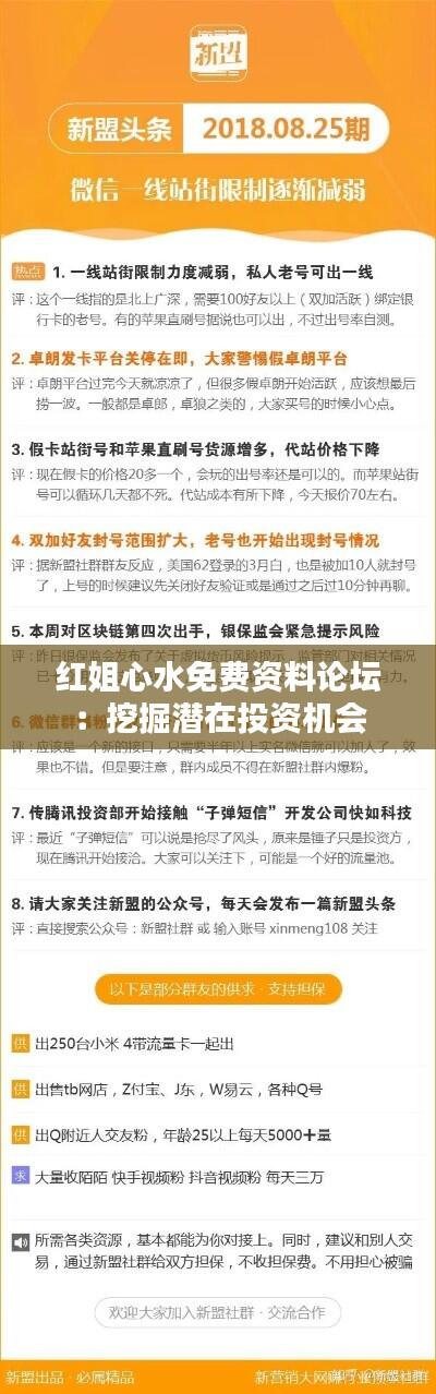 红姐心水免费资料论坛:挖掘潜在投资机会