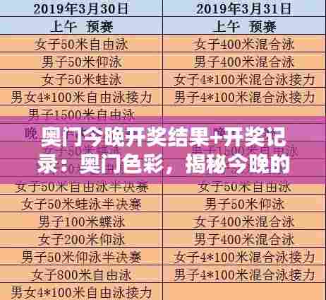 奥门今晚开奖结果+开奖记录:奥门色彩,揭秘今晚的幸运颜色