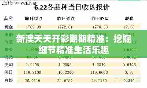 新澳天天开彩期期精准:挖掘细节精准生活乐趣