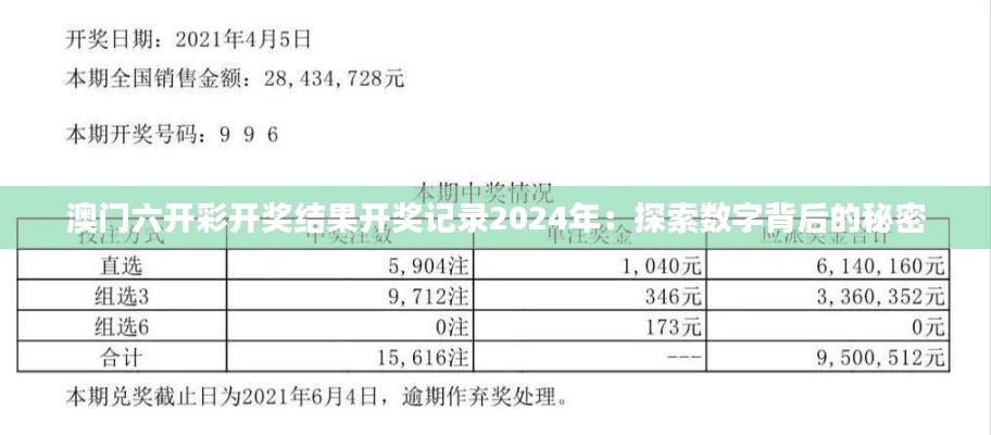 澳门六开彩开奖结果开奖记录2024年:探索数字背后的秘密