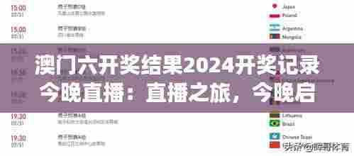 澳门六开奖结果2024开奖记录今晚直播：直播之旅，今晚启航向幸运