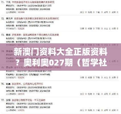新澳门资料大全正版资料？奥利奥027期（哲学社会科学文献中心）