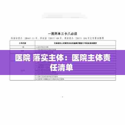 医院 落实主体：医院主体责任清单 