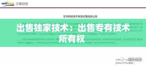 出售独家技术:出售专有技术所有权