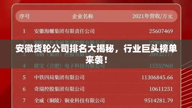安徽货轮公司排名大揭秘,行业巨头榜单来袭!