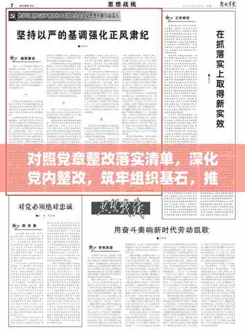 对照党章整改落实清单，深化党内整改，筑牢组织基石，推动党组织高质量发展