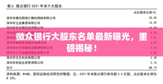 微众银行大股东名单最新曝光,重磅揭秘!