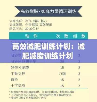 高效减肥训练计划：减肥减脂训练计划 