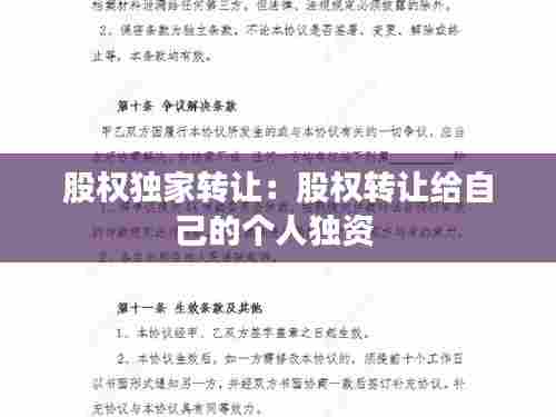 股权独家转让:股权转让给自己的个人独资