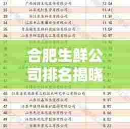 合肥生鲜公司排名揭晓，权威榜单，不容错过！