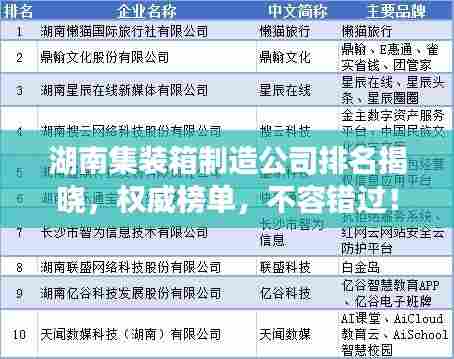 湖南集装箱制造公司排名揭晓，权威榜单，不容错过！