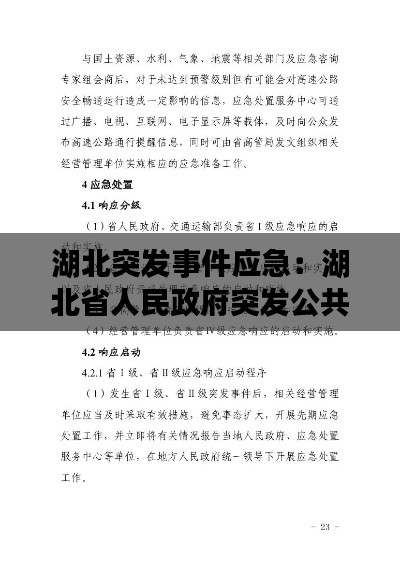 湖北突发事件应急:湖北省人民政府突发公共事件总体应急预案