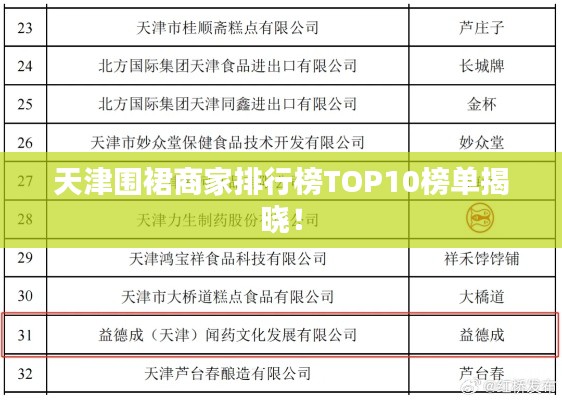 天津围裙商家排行榜TOP10榜单揭晓!