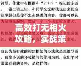高效打无相火攻略,实战策略与实践