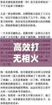 高效打无相火攻略,实战策略与实践