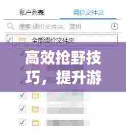 高效抢野技巧,提升游戏效率的关键策略攻略