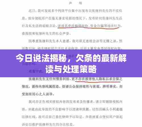 今日说法揭秘,欠条的最新解读与处理策略