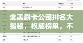 北美刷卡公司排名大揭秘，权威榜单，不容错过！
