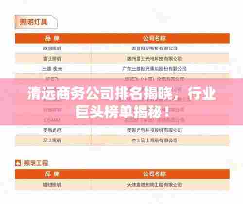清远商务公司排名揭晓,行业巨头榜单揭秘!