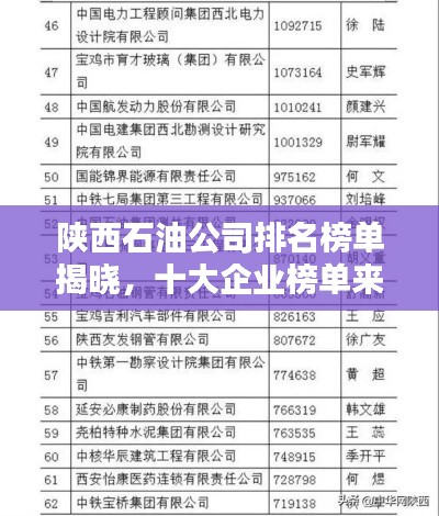 陕西石油公司排名榜单揭晓,十大企业榜单来袭!