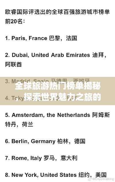 全球旅游热门榜单揭秘，探索世界魅力之旅的必去之地！