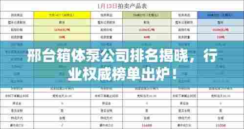 邢台箱体泵公司排名揭晓,行业权威榜单出炉!