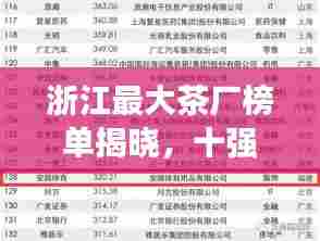 浙江最大茶厂榜单揭晓，十强茶企荣耀上榜