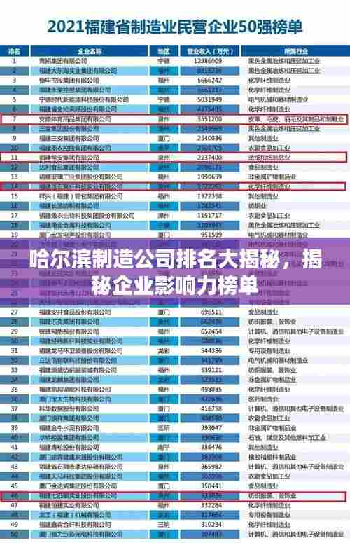 哈尔滨制造公司排名大揭秘，揭秘企业影响力榜单