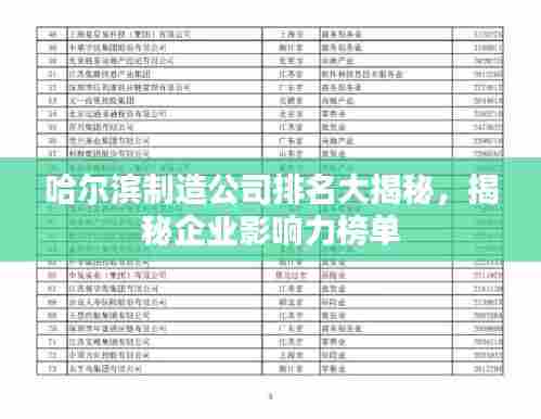 哈尔滨制造公司排名大揭秘,揭秘企业影响力榜单