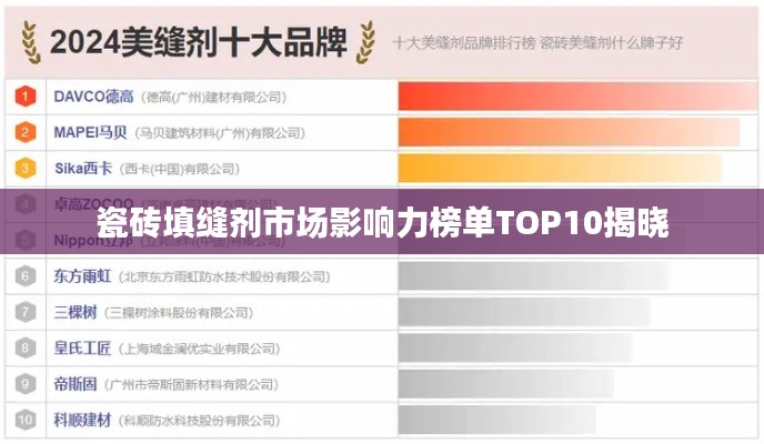 瓷砖填缝剂市场影响力榜单TOP10揭晓