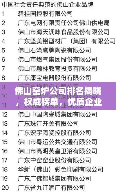 佛山窑炉公司排名揭晓，权威榜单，优质企业一览无余！