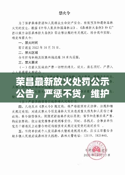 荣昌最新放火处罚公示公告,严惩不贷,维护公共安全!