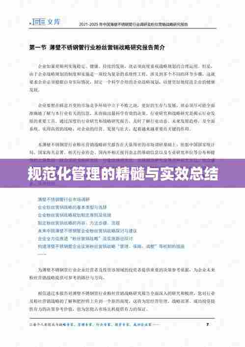 规范化管理的精髓与实效总结