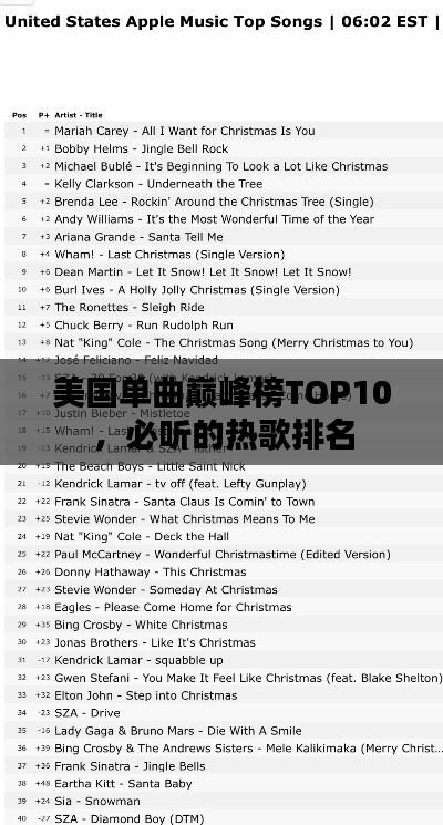美国单曲巅峰榜TOP10,必听的热歌排名