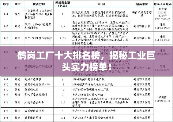鹤岗工厂十大排名榜,揭秘工业巨头实力榜单!